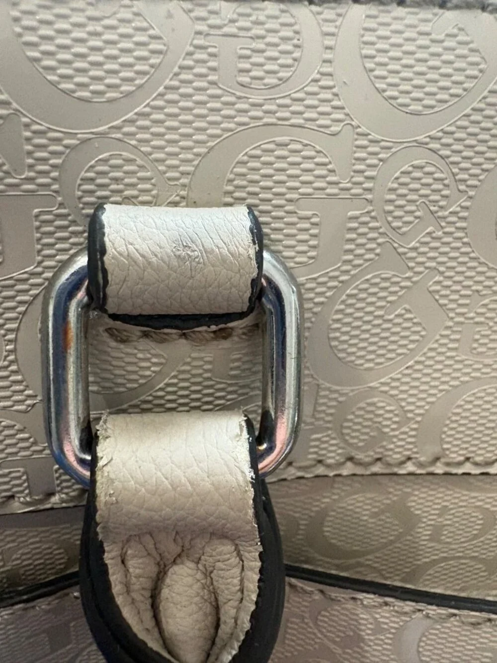 GUESS Beige Monogram Contemporary Classic Satchel Y2K Bag Chic Top Handle Purse